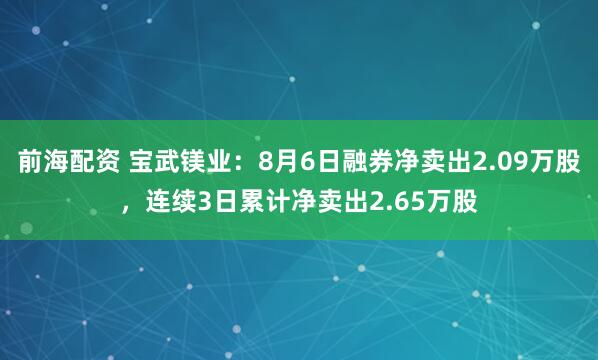前海配资 宝武镁业：8月6日融券净卖出2.09万股，连续3日累计净卖出2.65万股