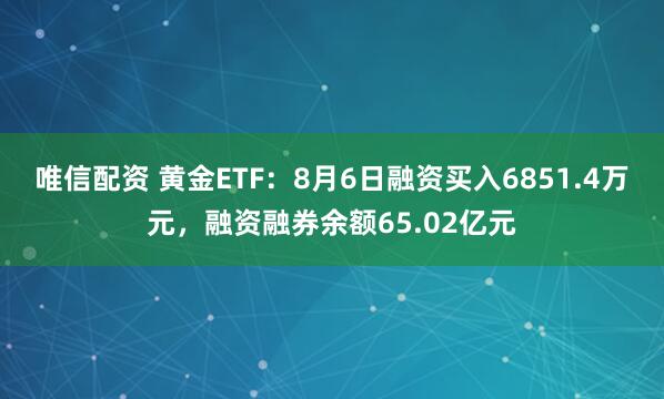 唯信配资 黄金ETF：8月6日融资买入6851.4万元，融资融券余额65.02亿元