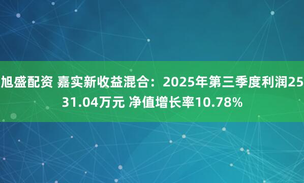旭盛配资 嘉实新收益混合：2025年第三季度利润2531.04万元 净值增长率10.78%